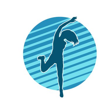 Hareketli bir kadın dansçının silueti. Dans eden zayıf bir kadının silueti..