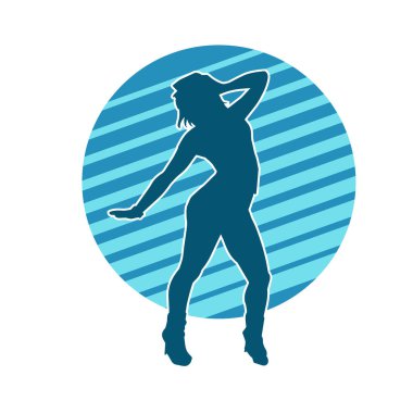 Hareketli bir kadın dansçının silueti. Dans eden zayıf bir kadının silueti..