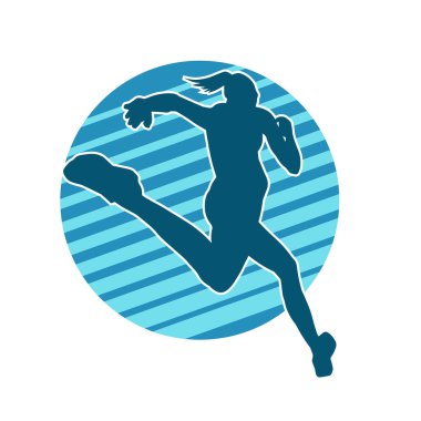 Koşan bir kadının silueti. Dişi bir koşunun silueti.