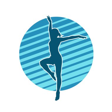 Hareketli bir kadın balerin silueti. Dans eden balerin kızın silueti..