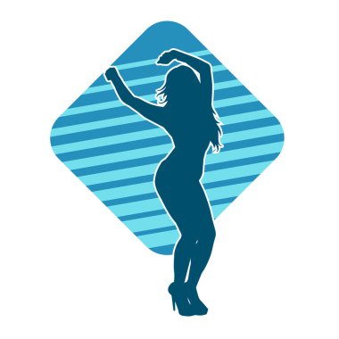 Hareketli bir kadın dansçının silueti. Mutlu dans eden bir kadının silueti..