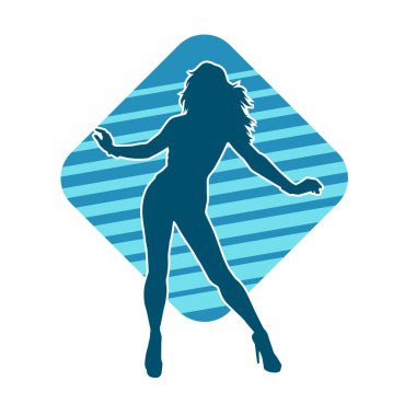 Hareketli bir kadın dansçının silueti. Mutlu dans eden bir kadının silueti..