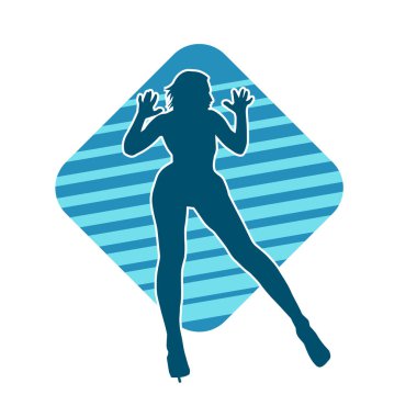 Hareketli bir kadın dansçının silueti. Mutlu dans eden bir kadının silueti..