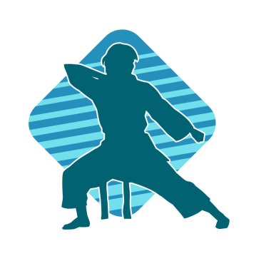 Dövüş sanatları yapan zayıf bir kadının silueti. Dövüş sanatlarında çalışan bir kadının silueti..