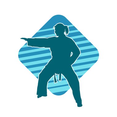 Dövüş sanatları yapan zayıf bir kadının silueti. Dövüş sanatlarında çalışan bir kadının silueti..