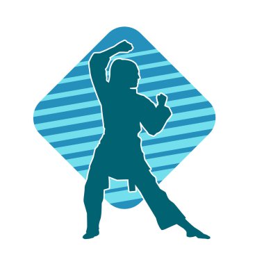 Dövüş sanatları yapan zayıf bir kadının silueti. Dövüş sanatlarında çalışan bir kadının silueti..