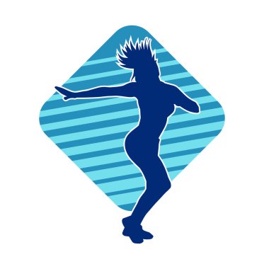 Hareketli bir kadın dansçının silueti. Dans eden zayıf bir kadının silueti..