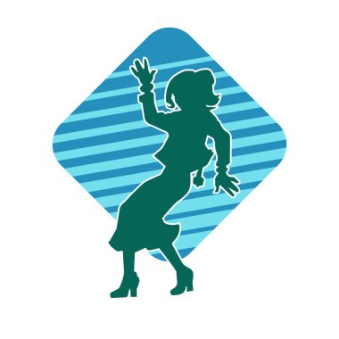 Hareketli bir kadın dansçının silueti. Dans eden zayıf bir kadının silueti..