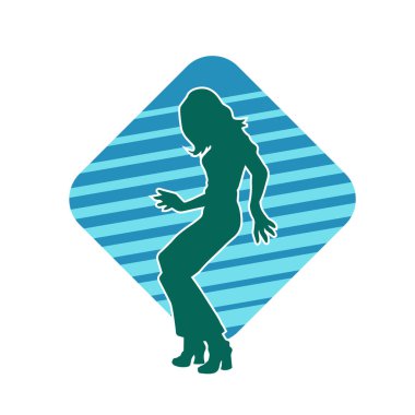 Hareketli bir kadın dansçının silueti. Dans eden zayıf bir kadının silueti..