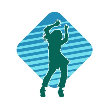 Hareketli bir kadın dansçının silueti. Dans eden zayıf bir kadının silueti..