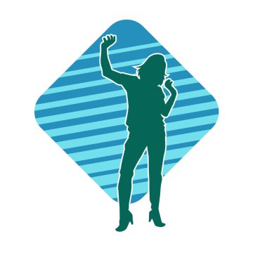 Hareketli bir kadın dansçının silueti. Dans eden zayıf bir kadının silueti..