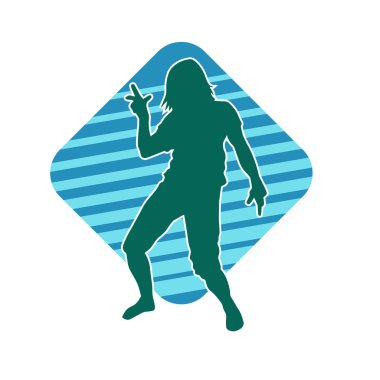 Hareketli bir kadın dansçının silueti. Dans eden zayıf bir kadının silueti..