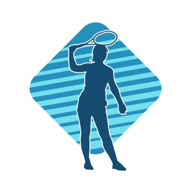 Hareketli bir bayan tenisçinin silueti. Raketle tenis oynayan bir kadının silueti..