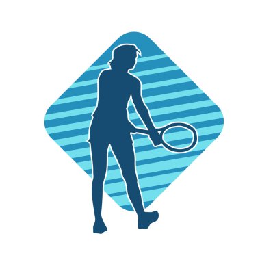 Hareketli bir bayan tenisçinin silueti. Raketle tenis oynayan bir kadının silueti..