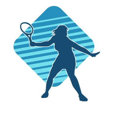 Hareketli bir bayan tenisçinin silueti. Raketle tenis oynayan bir kadının silueti..