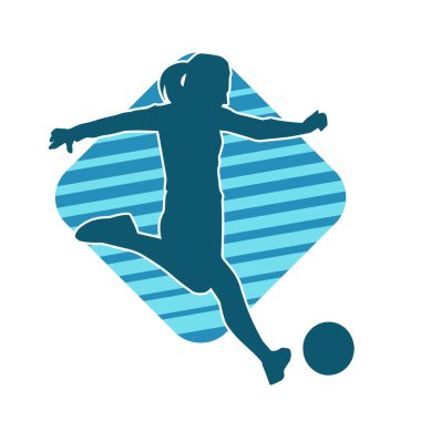 Topa vuran bayan futbolcunun silueti. Hareketli bir futbolcu kadının silueti..