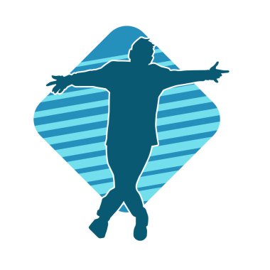 Hareket halindeki bir erkek dansçının silueti. Dans eden zayıf bir adamın silueti..