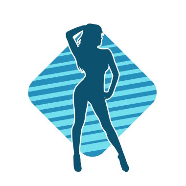 Dar kıyafetli genç, zayıf bir kadın modelin silueti. Dişi poziyonunda zayıf bir kadının silueti..