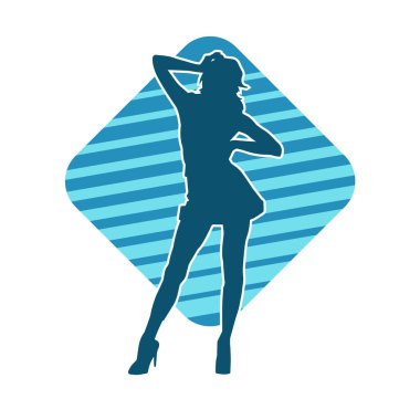 Dar kıyafetli genç, zayıf bir kadın modelin silueti. Dişi poziyonunda zayıf bir kadının silueti..