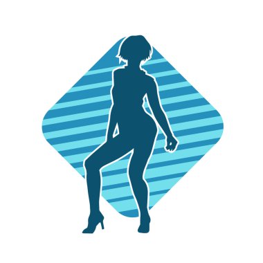 Hareketli bir kadın dansçının silueti. Dans eden zayıf bir kadının silueti..