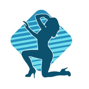 Hareketli bir kadın dansçının silueti. Dans eden zayıf bir kadının silueti..