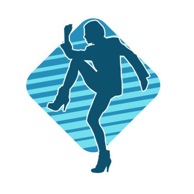 Hareketli bir kadın dansçının silueti. Dans eden zayıf bir kadının silueti..