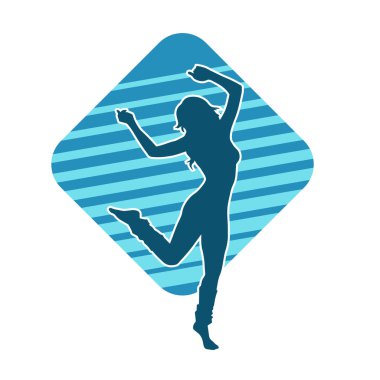 Hareketli bir kadın dansçının silueti. Dans eden zayıf bir kadının silueti..