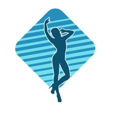 Hareketli bir kadın dansçının silueti. Dans eden zayıf bir kadının silueti..