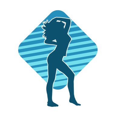 Hareketli bir kadın dansçının silueti. Dans eden zayıf bir kadının silueti..