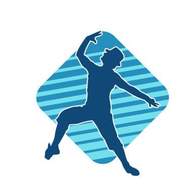 Hareket halindeki bir erkek dansçının silueti. Dans eden zayıf bir adamın silueti..