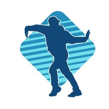 Hareket halindeki bir erkek dansçının silueti. Dans eden zayıf bir adamın silueti..