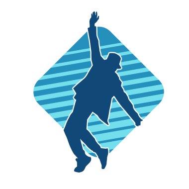 Hareket halindeki bir erkek dansçının silueti. Dans eden zayıf bir adamın silueti..