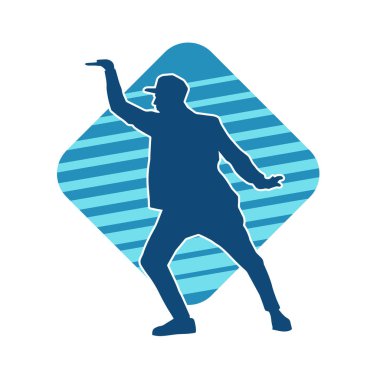 Hareket halindeki bir erkek dansçının silueti. Dans eden zayıf bir adamın silueti..