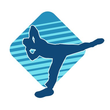 Hareket halindeki bir erkek dansçının silueti. Dans eden zayıf bir adamın silueti..