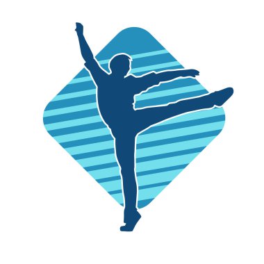 Hareket halindeki bir erkek dansçının silueti. Dans eden zayıf bir adamın silueti..