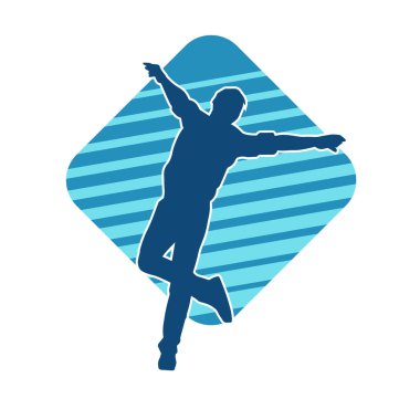 Hareket halindeki bir erkek dansçının silueti. Dans eden zayıf bir adamın silueti..