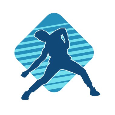 Hareket halindeki bir erkek dansçının silueti. Dans eden zayıf bir adamın silueti..