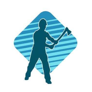 Hareket halindeki bir işçinin silueti, baltasını kullanarak poz verir..