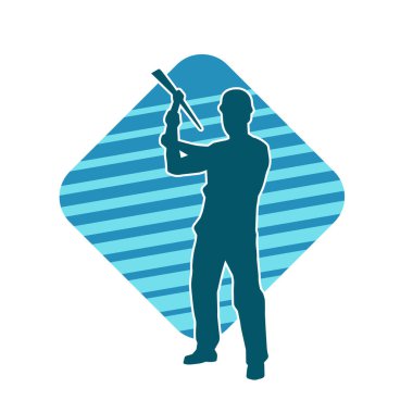 Görev sırasında baltayla dolaşan işçi kostümlü bir adamın silüeti. Bir madencinin hareket halindeki silueti balta aracı ile poz verir.