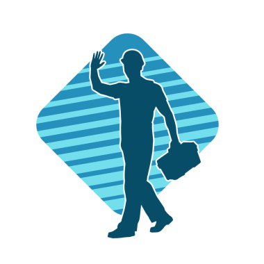 İnşaat işçisi kostümlü bir adamın silueti. İnşaat işçisinin silueti pozda.. 