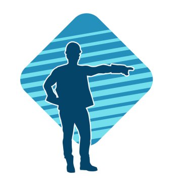 İnşaat işçisi kostümlü bir adamın silueti. İnşaat işçisinin silueti pozda.. 