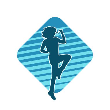 Zayıf kadın silueti egzersiz yapıyor. Spor yapan, spor yapan bir kadının silüeti.. 