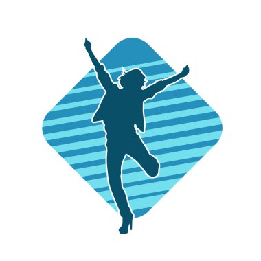 Hareketli bir kadın dansçının silueti. Dans eden zayıf bir kadının silueti..