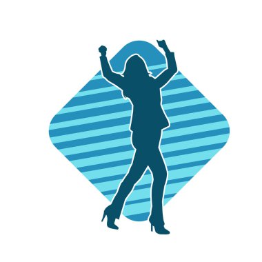 Hareketli bir kadın dansçının silueti. Dans eden zayıf bir kadının silueti..