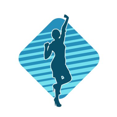 Hareketli bir kadın dansçının silueti. Dans eden zayıf bir kadının silueti..