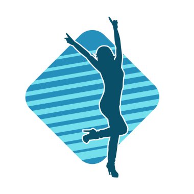 Hareketli bir kadın dansçının silueti. Dans eden zayıf bir kadının silueti..