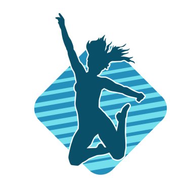 Neşeli bir şekilde atlayan mutlu, zayıf bir kadının silueti.