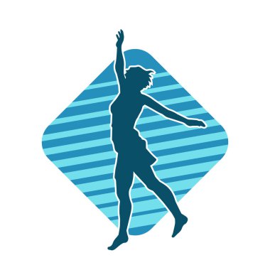 Hareketli bir kadın dansçının silueti. Dans eden zayıf bir kadının silueti..