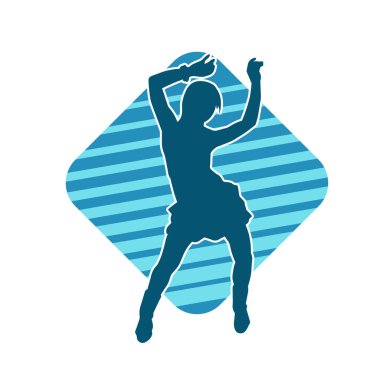 Hareketli bir kadın dansçının silueti. Dans eden zayıf bir kadının silueti..