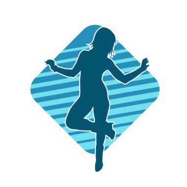 Hareketli bir kadın dansçının silueti. Dans eden zayıf bir kadının silueti..